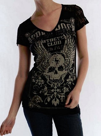 Vocal Motorcycle Rebel Rock Shirt With Lace Back – Black Crown Boutique
